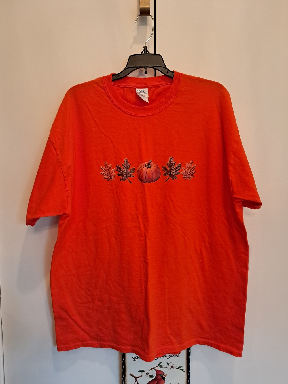 Port & Compant Women's Orange Pumpkin & Maple Leaf Graphic Tee